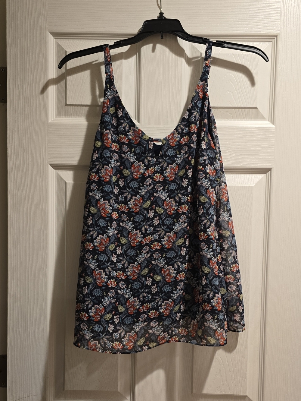 CAbi Navy Floral Spaghetti-Strap Camisole with Rust and Sage Accents
